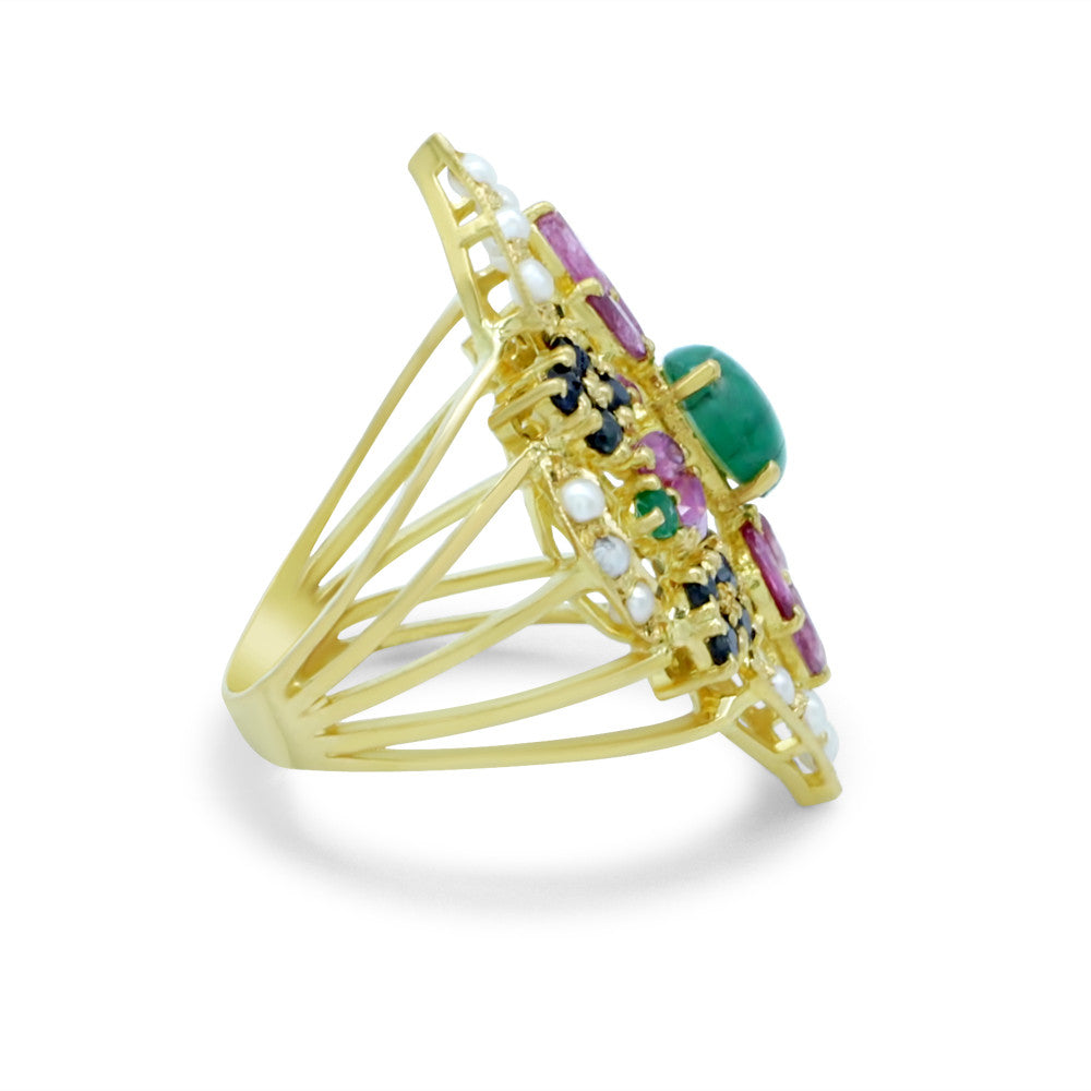 Side profile of 22K Yellow Gold Bahraini Green Pearl Ring