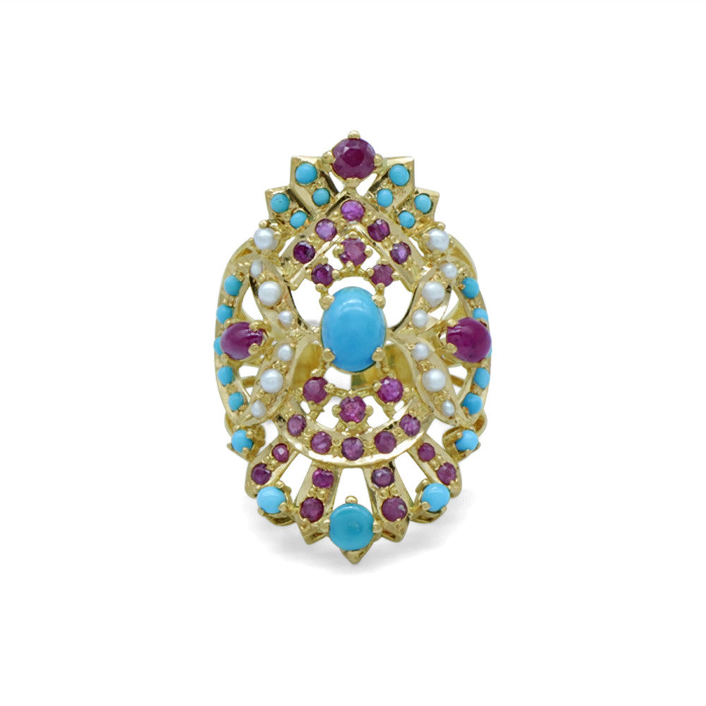 21K Yellow Gold Bahraini Turquoise Purple Ring