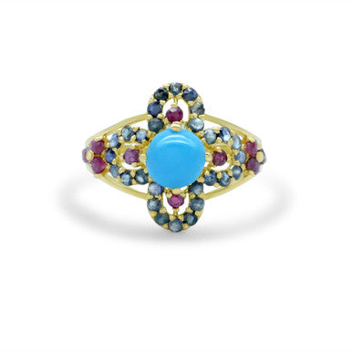 21K Yellow Gold Pakistani Turquoise Flower Ring