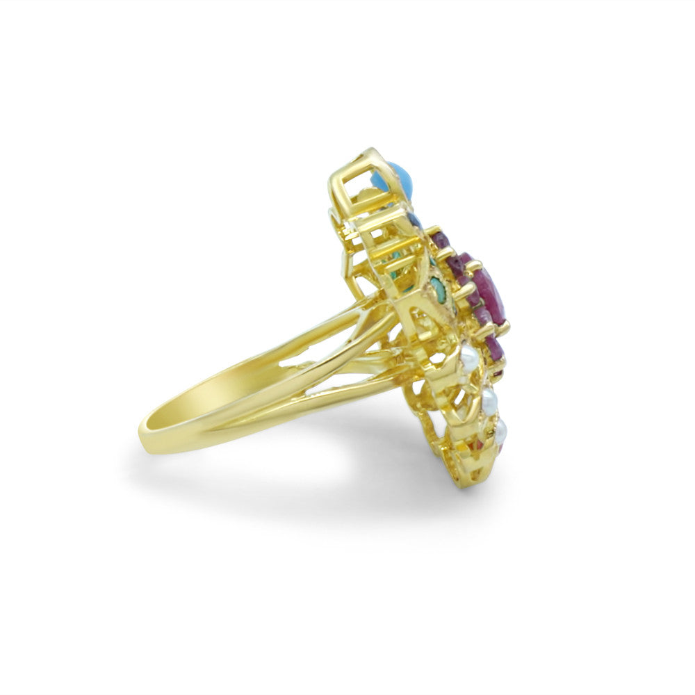 Side profile of 21K Yellow Gold Bahraini Pearl Nature Ring