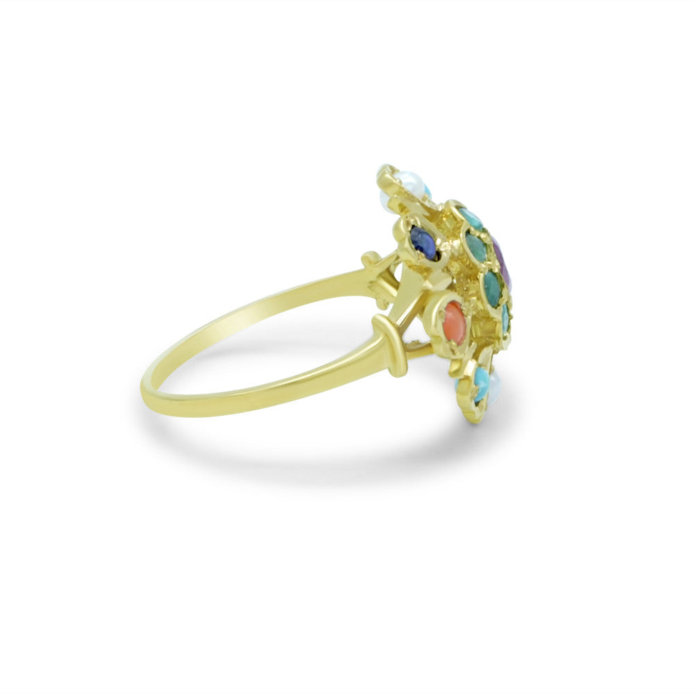 Side profile of 21K Yellow Gold Bahraini Bold Flower Ring