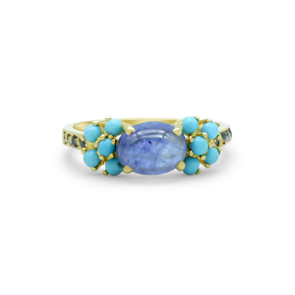 21K Yellow Gold Bahraini Blue Cloud Ring