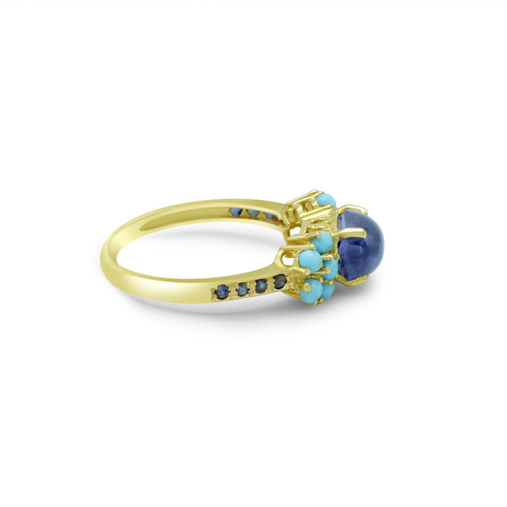 Side profile of 21K Yellow Gold Bahraini Blue Cloud  Ring