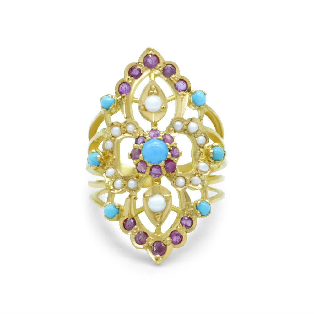 21K Yellow Gold Bahraini Blue Fire Ring