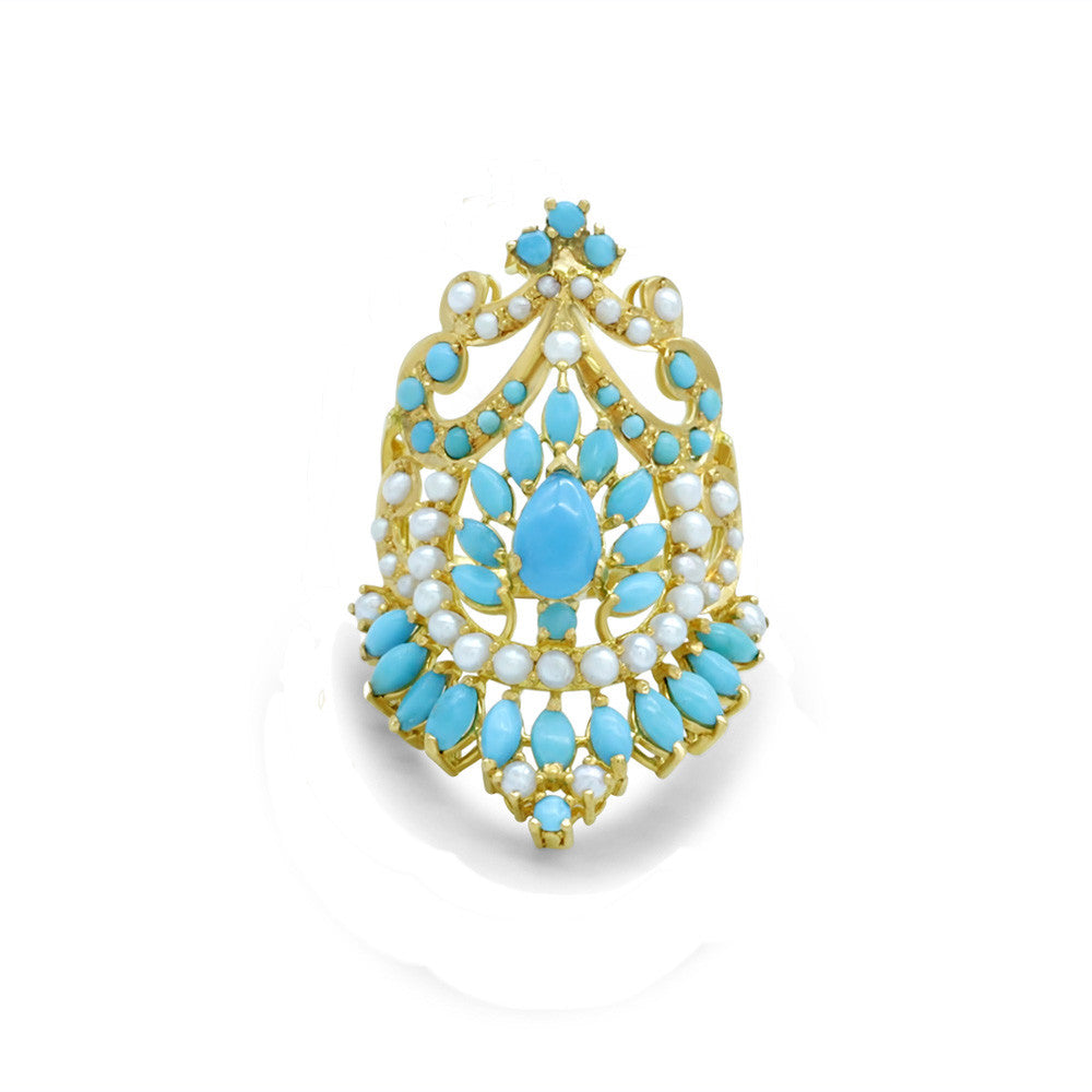 21K Yellow Gold Bahraini Blue Frill Pearl Ring