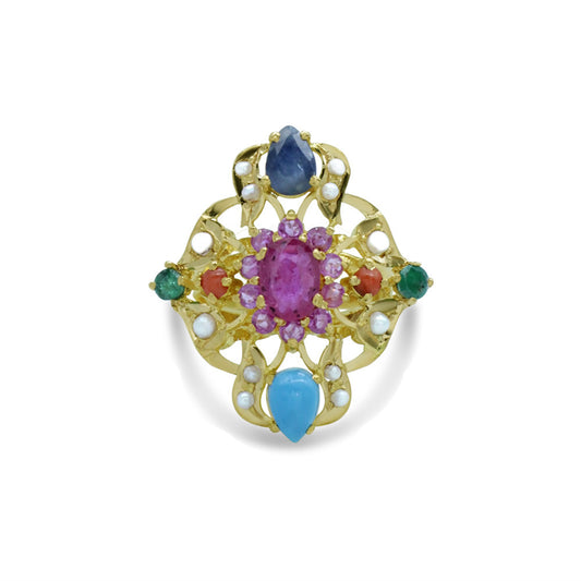 21K Yellow Gold Bahraini Multicolor Crown Ring