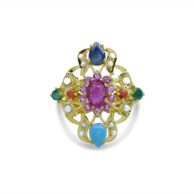 21K Yellow Gold Pakistani Multicolor Crown Ring