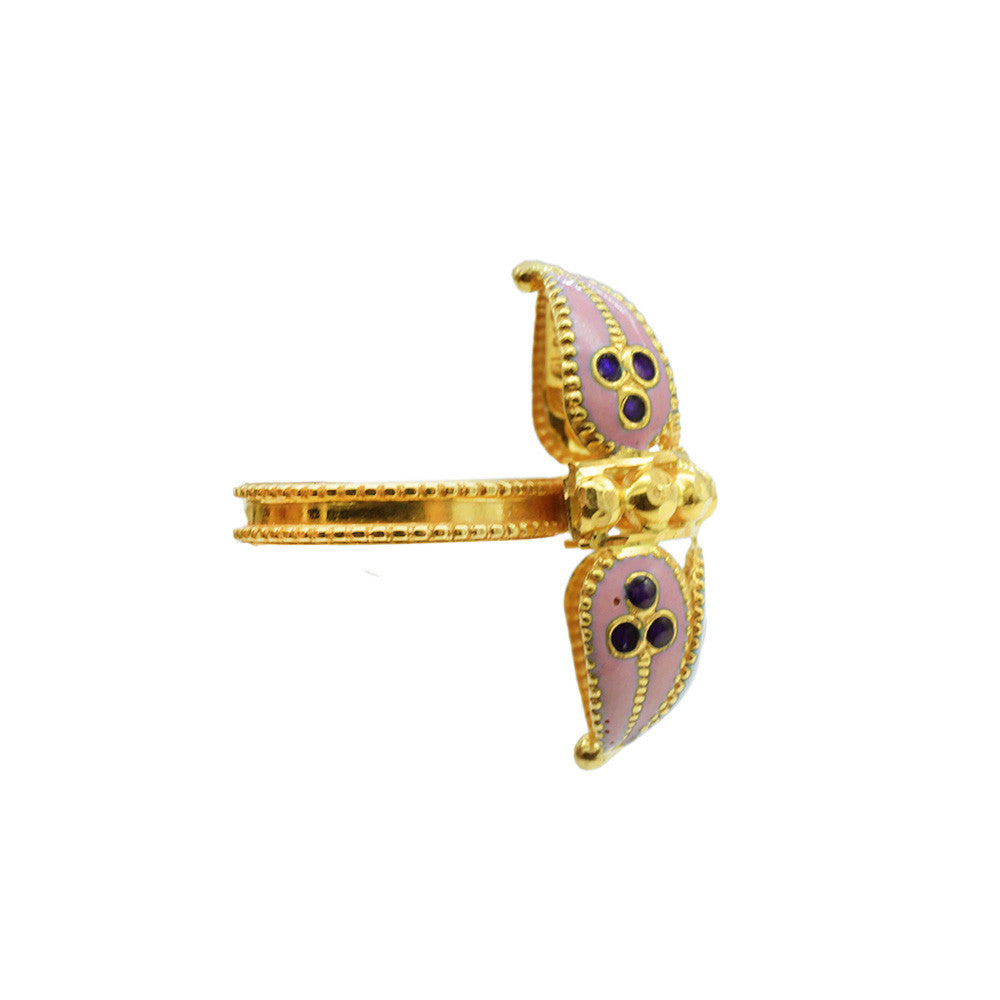 Side profile of 21K Yellow Gold Bahraini Double Dome Ring