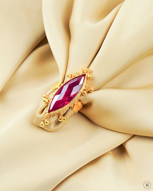 21K Yellow Gold Bahraini Marquise Red Statement Ring