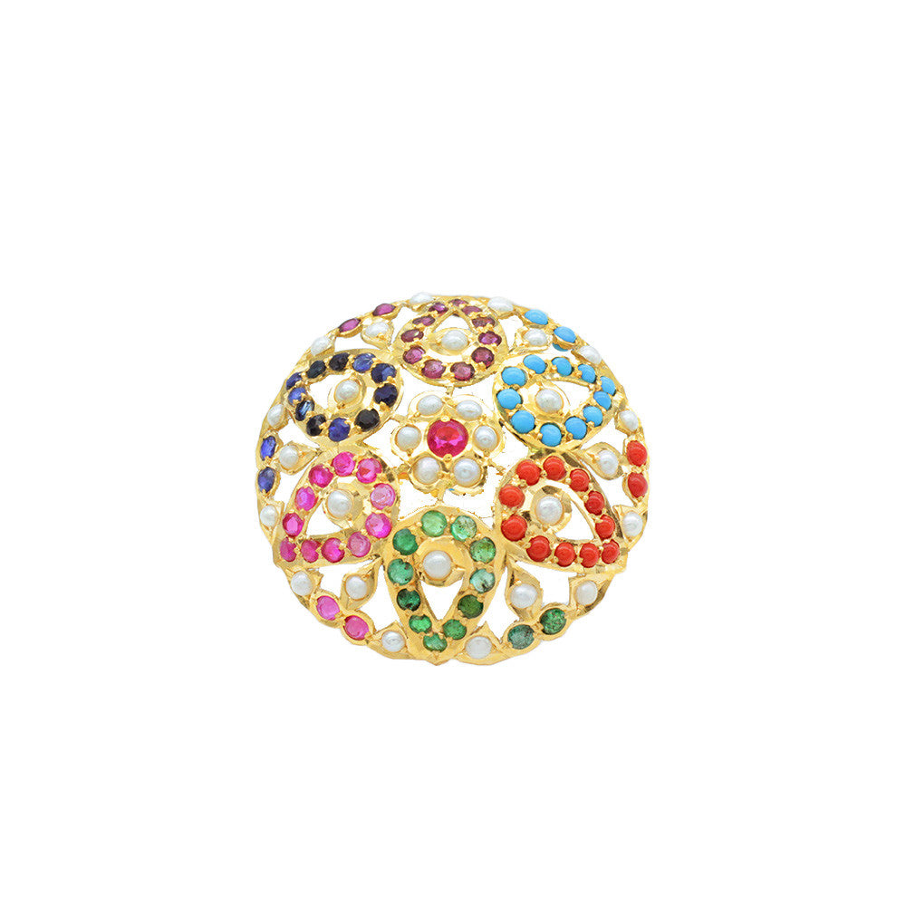 21K Yellow Gold Bahraini Colorful Flower Ring