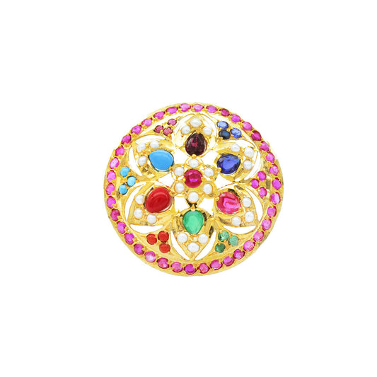 21K Yellow Gold Bahraini Pink Colorful Flower Ring