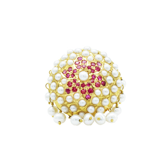 22K Yellow Gold Bahraini Pearl Beaded Flower Ring