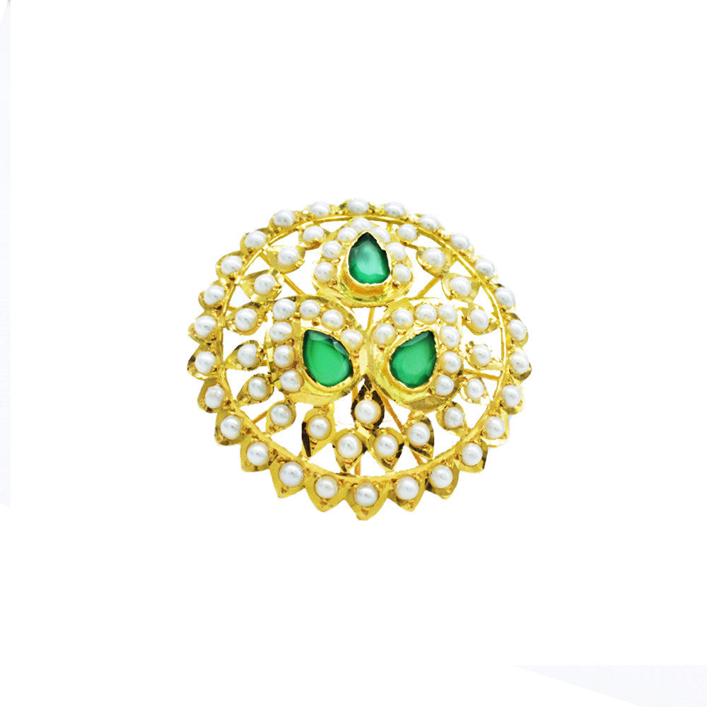 21K Yellow Gold Bahraini Pearl Beaded Flower And Leaves Ring