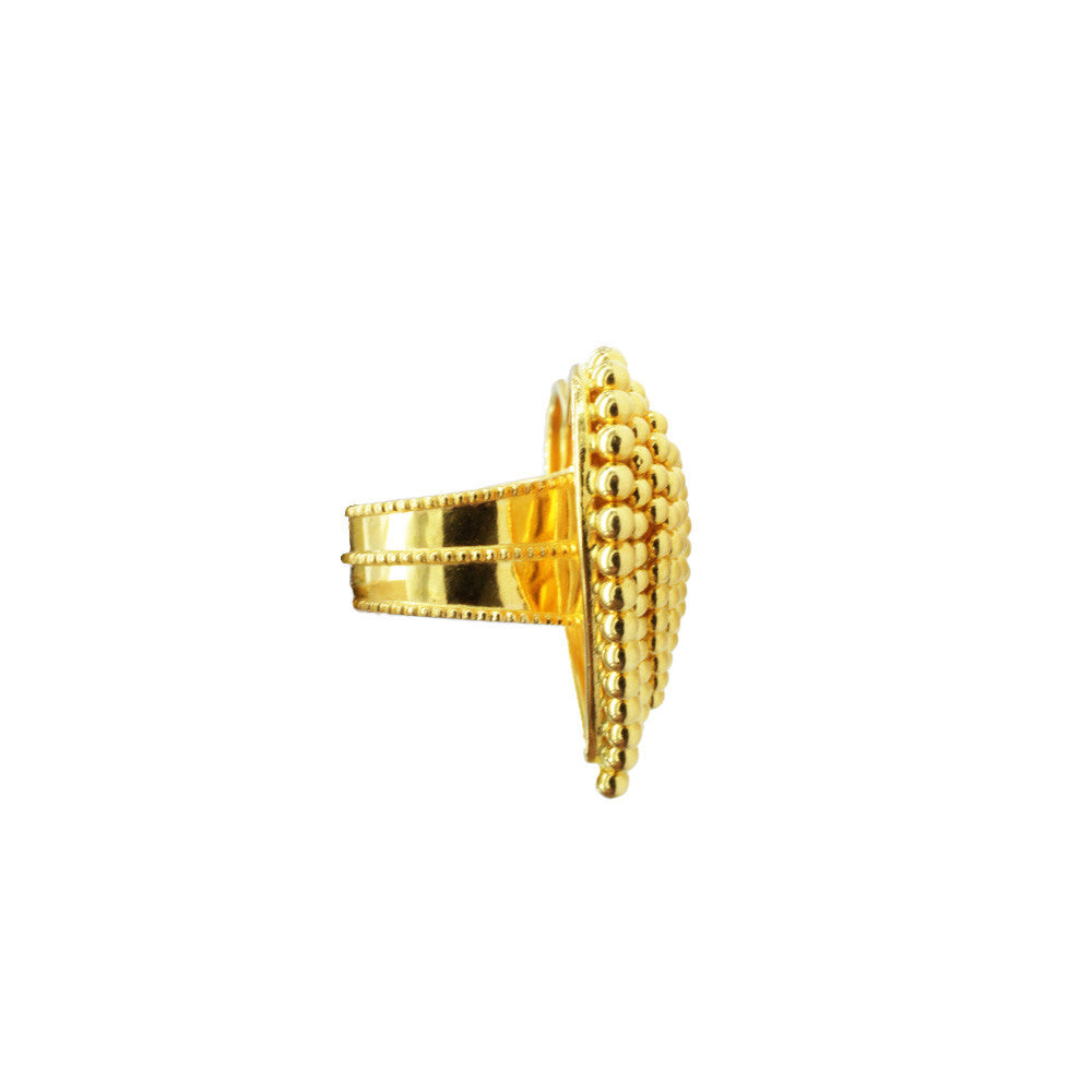 Side profile of 21K Yellow Gold Bahraini Beaded Heart Ring