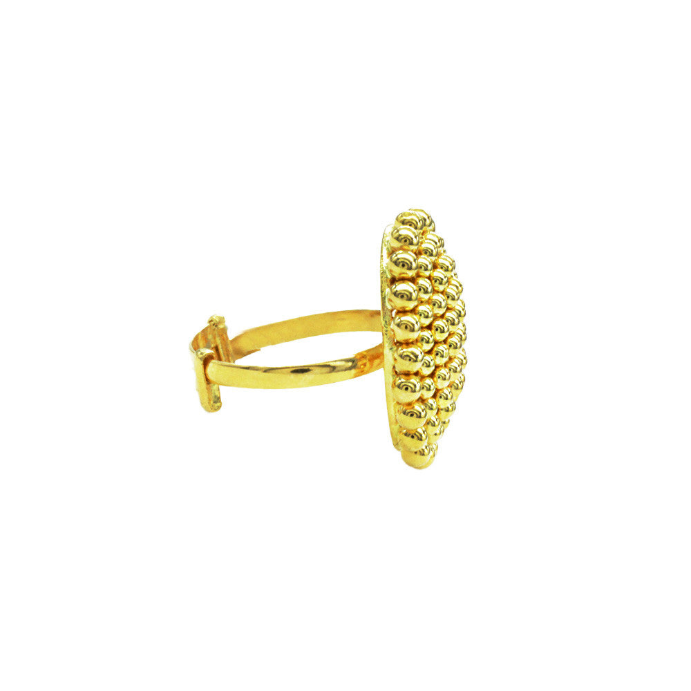 Side profile of 21K Yellow Gold Bahraini Beaded Oval Ring