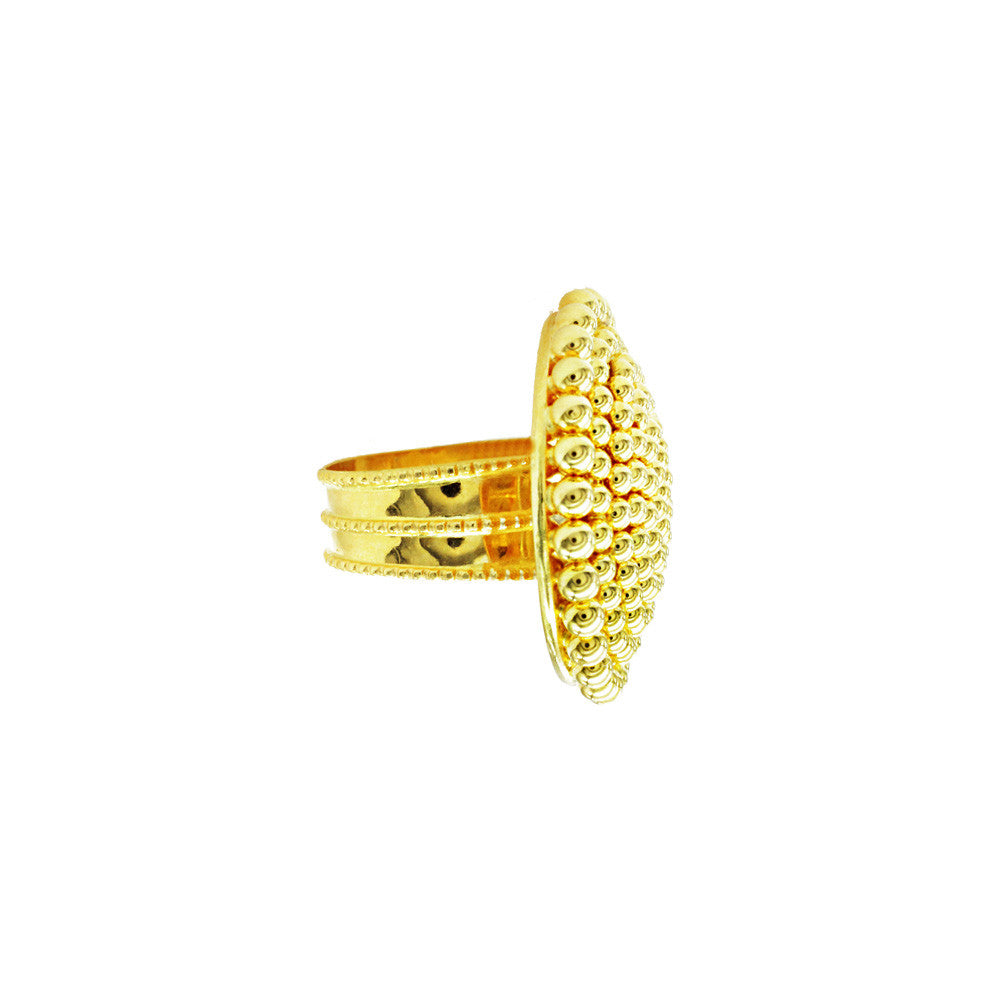 Side profile of 21K Yellow Gold Bahraini Beaded Big Circle Ring