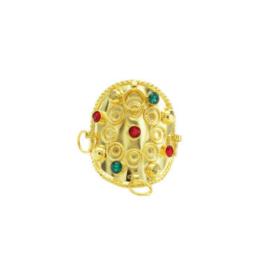 21K Yellow Gold Bahraini Red And Green Gemstones Toe Ring