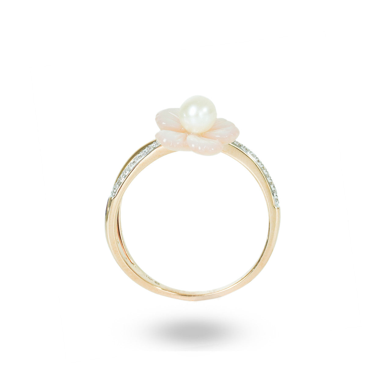 18K Rose Gold Flower Pearl Diamond Ring