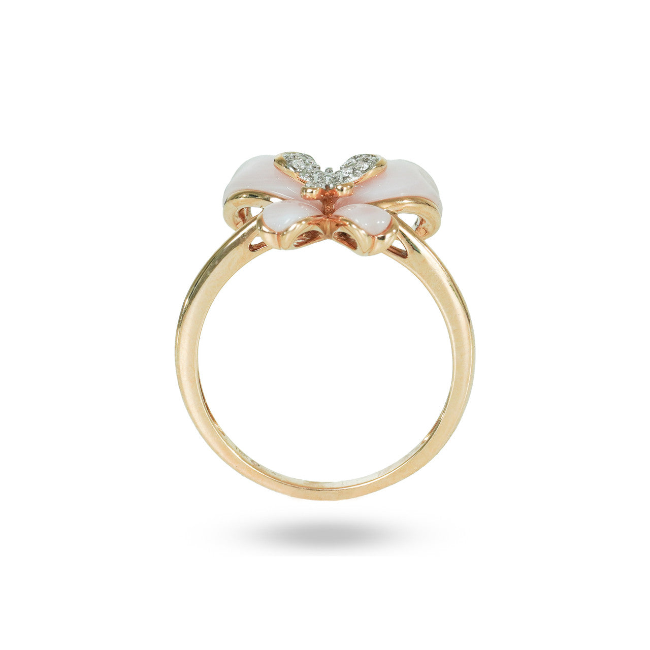 18K Rose Gold Butterfly Mother of Pearl Diamond Ring