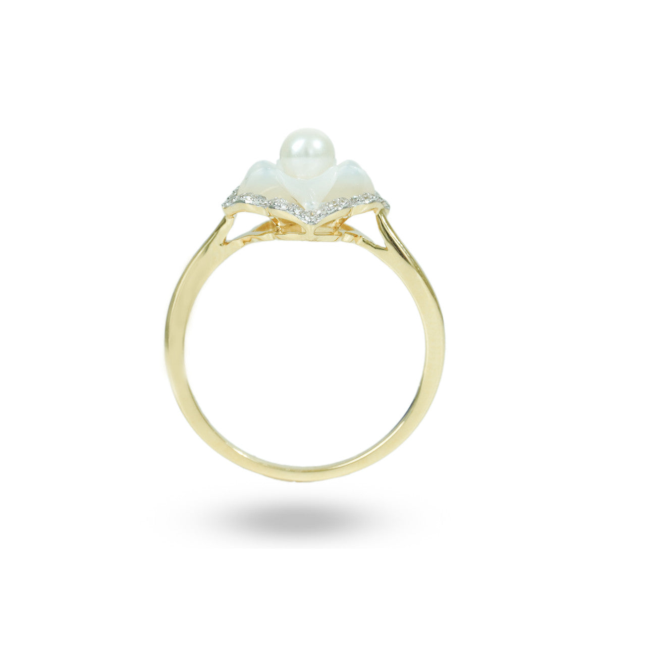 18K Yellow Gold Pearl Flower Diamond Ring