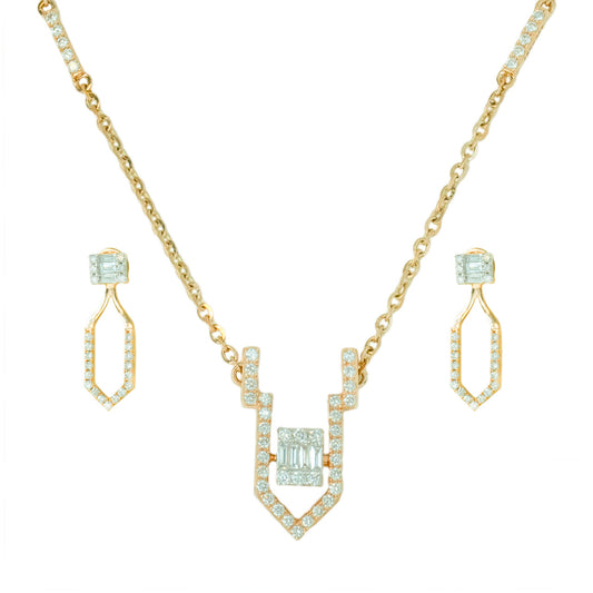 18K Yellow Gold Geometric Diamond Necklace Set