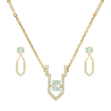 18K Yellow Gold Geometric Diamond Necklace Set