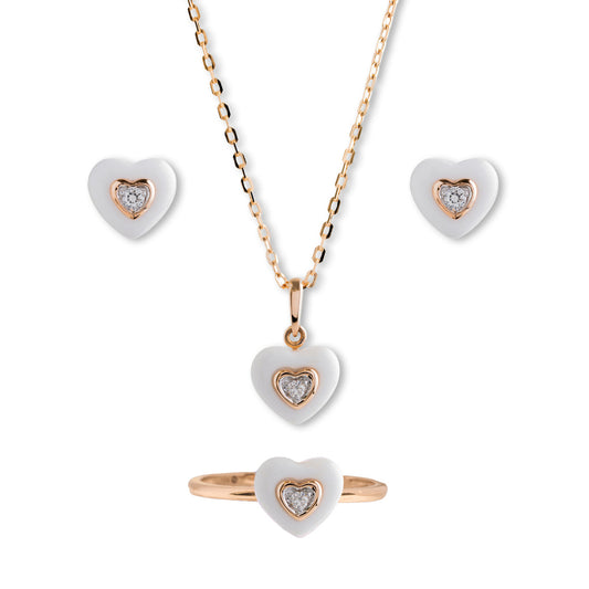 18K Rose Gold Heart Diamond Pendant Set