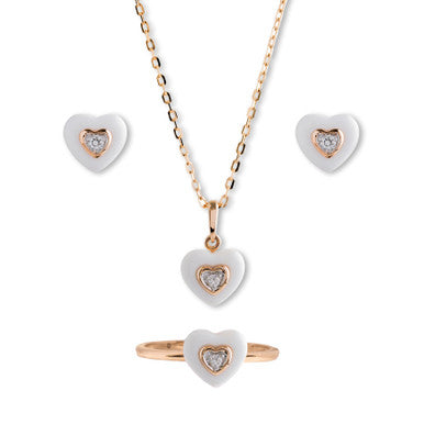 18K Rose Gold Heart Diamond Pendant Set