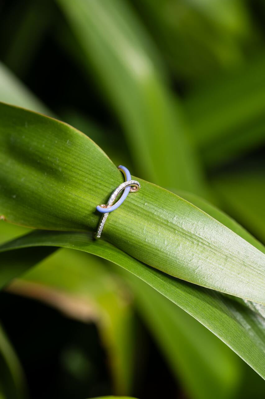 18K Rose Gold Elegant Lavender Enamel Diamond Ring