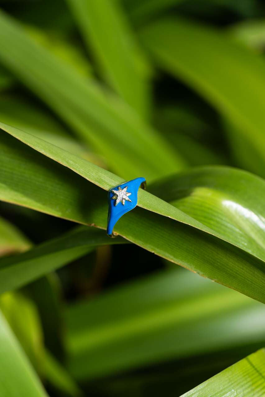 18K Rose Gold Dark Blue Enamel Diamond Ring