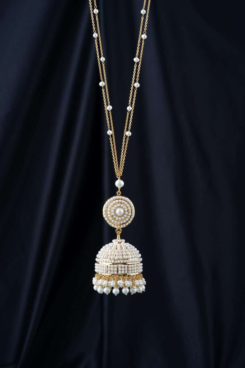 22K Yellow Gold Amritsari Opera Pearl Tassle Necklace