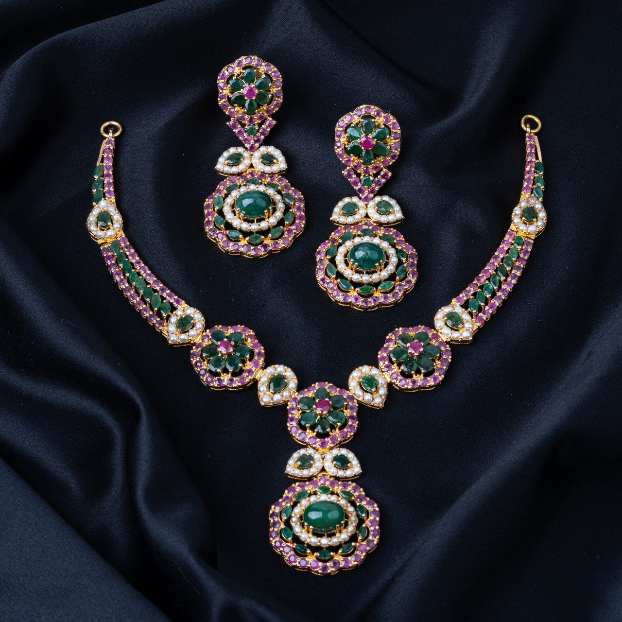 21K Yellow Gold Pakistani Gemstones Necklace Set