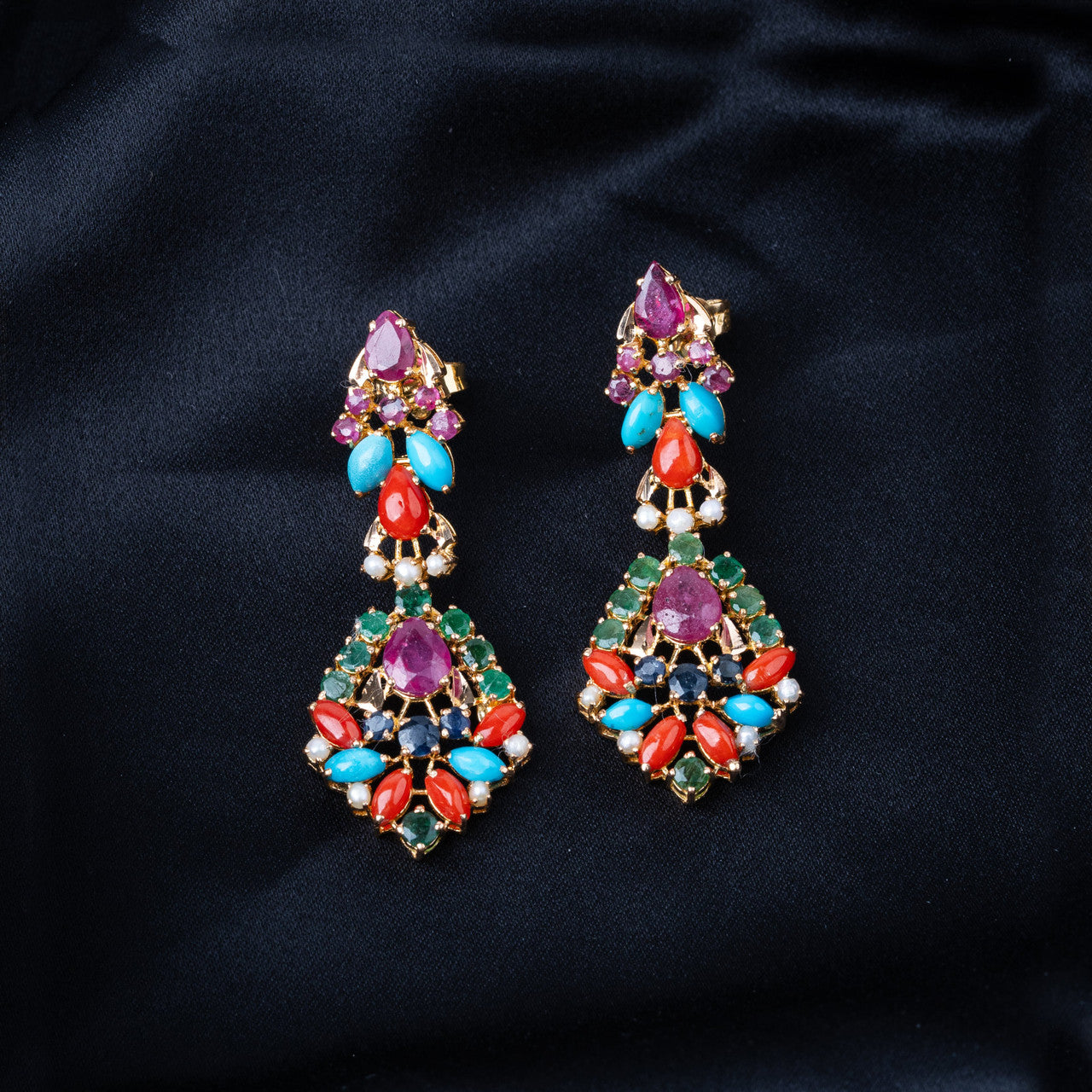 21K Yellow Gold Pakistani Multicolor Semi-precious Earring