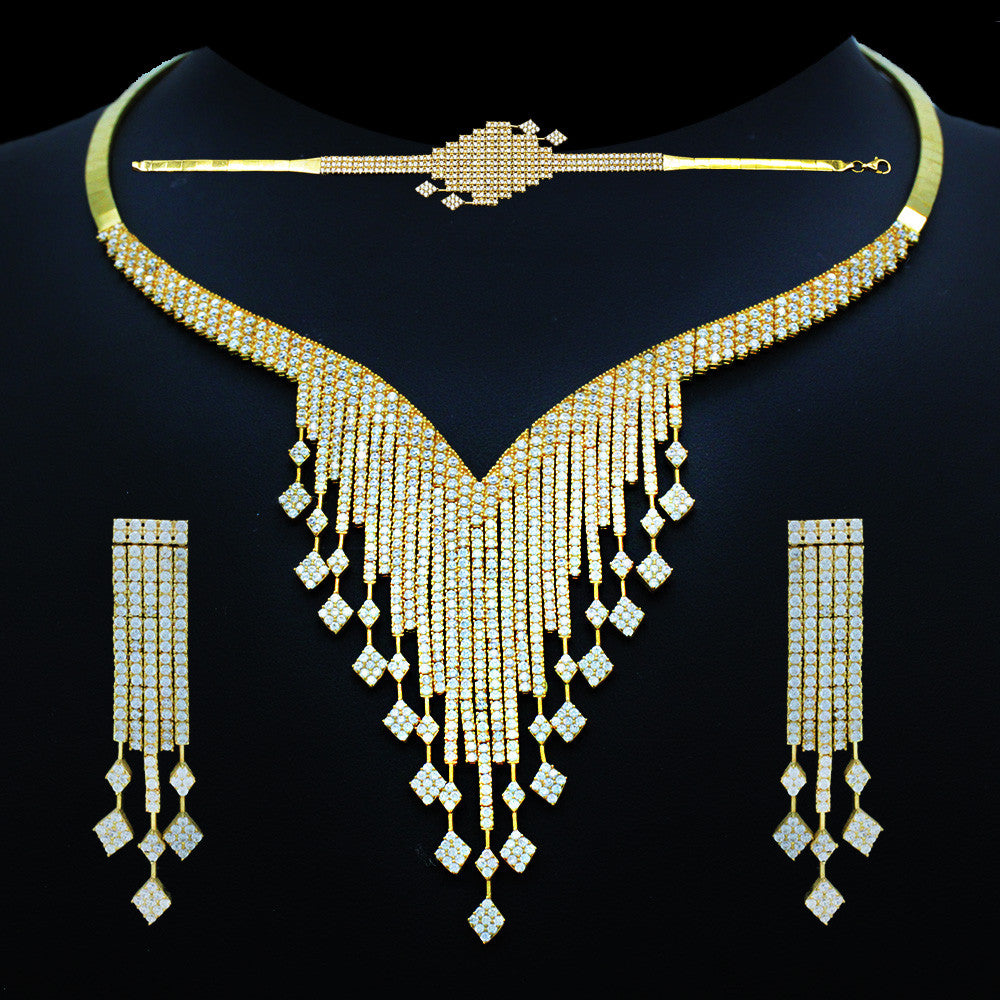 18K Yellow Gold Turkish Chandelier Matinee Necklace Set
