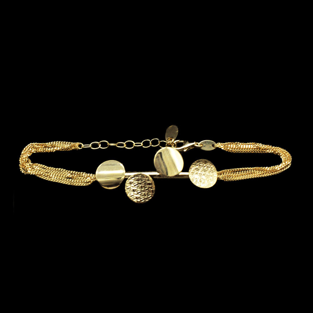 18K Yellow Gold Italian Disc bracelet with adjustable lobster clasp
