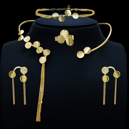 18K Yellow Gold Italian Disc Choker Necklace Set
