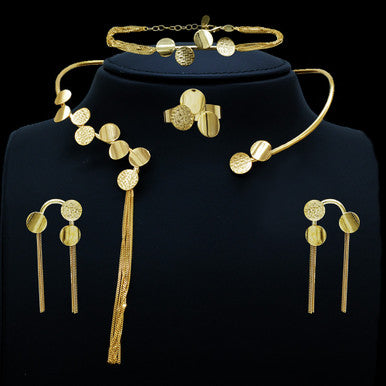 18K Yellow Gold Italian Disc Choker Necklace Set