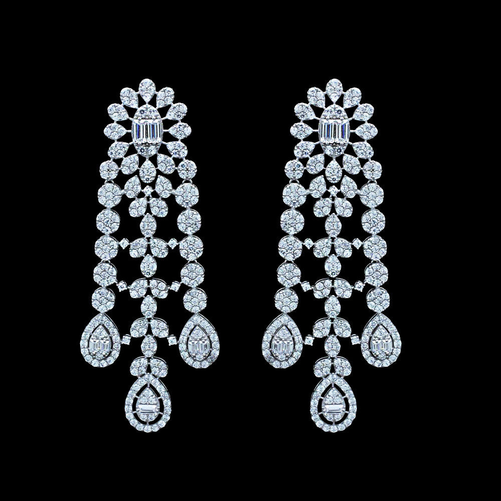 18K White Gold Italian Raindrop Bridal Chandelier earrings