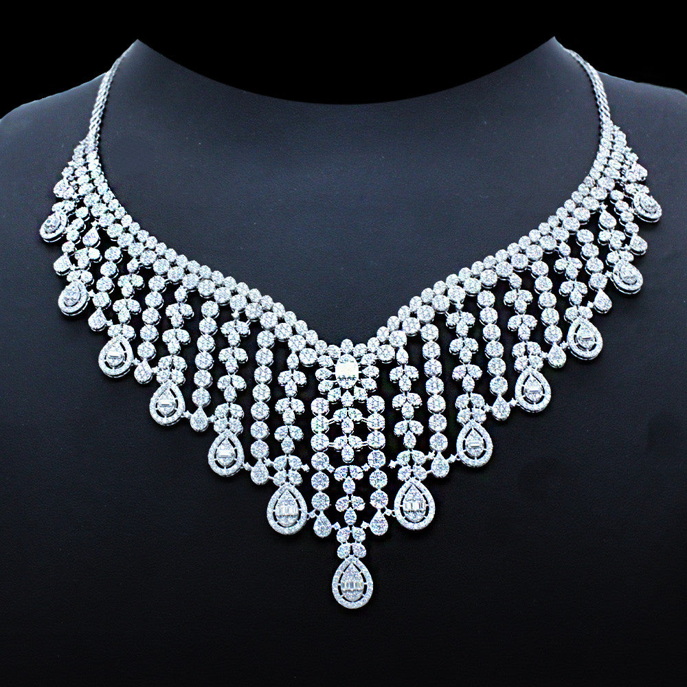 18K White Gold Italian Raindrop Bridal Princess Necklace