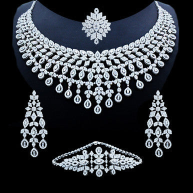 18K White Gold Italian Nasim Bridal Princess Necklace Set