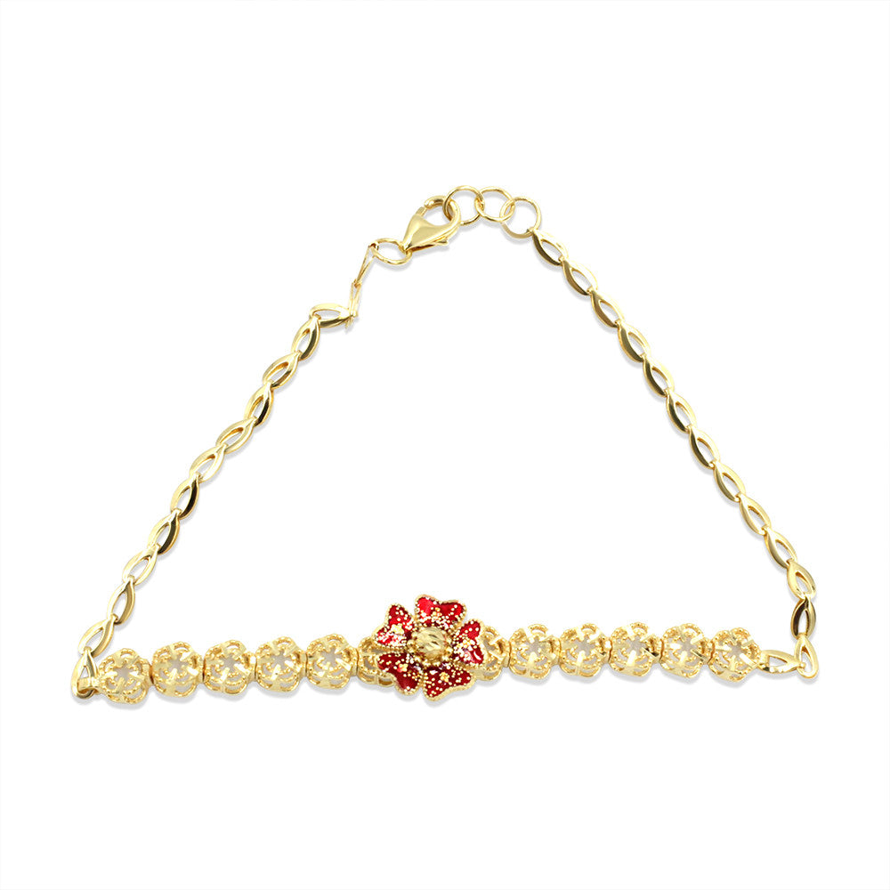 21K yellow gold bracelet with flower motif and Meena work