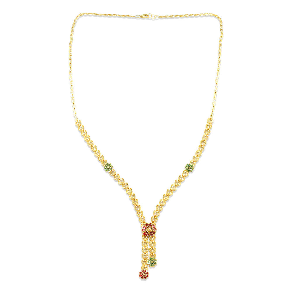 Matinee length 21K yellow gold flower necklace with Meena work