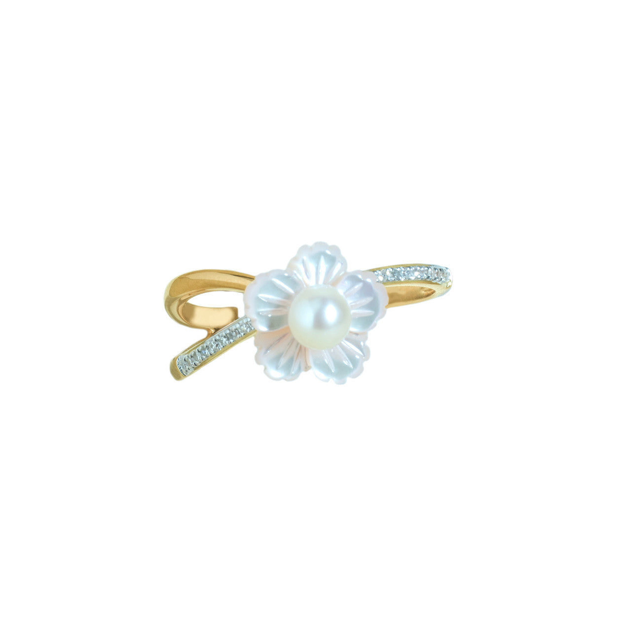 18K Rose Gold Flower Pearl Diamond Ring