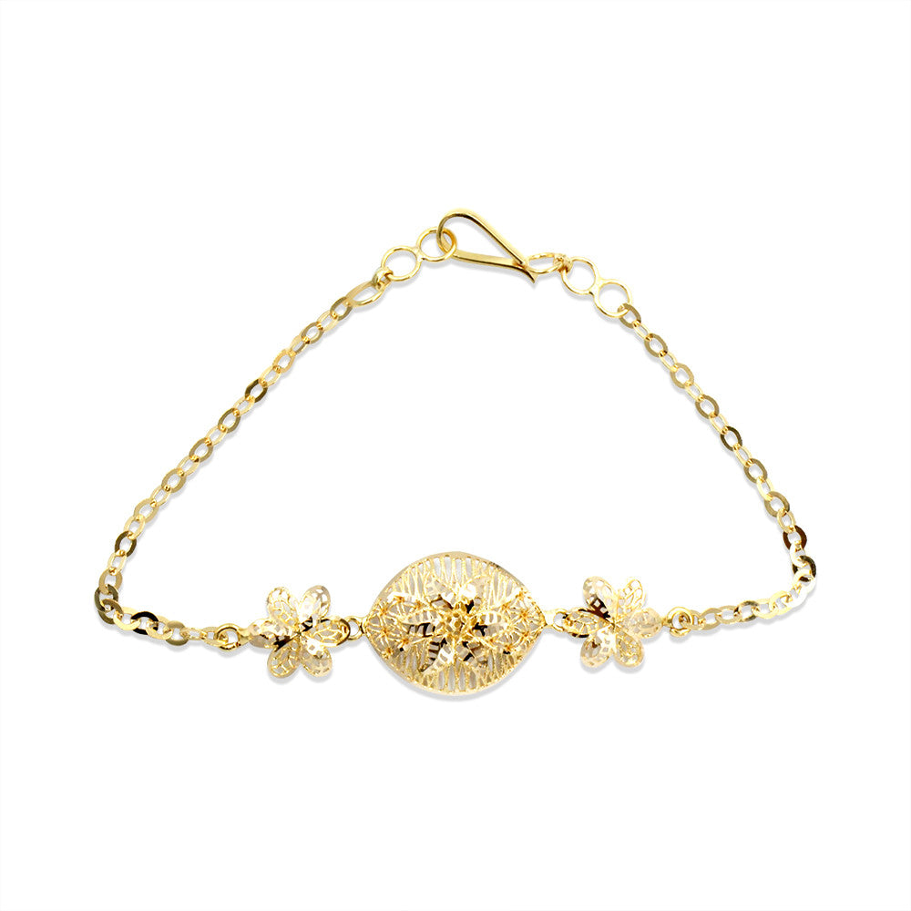 21K yellow gold bracelet with floral motifs