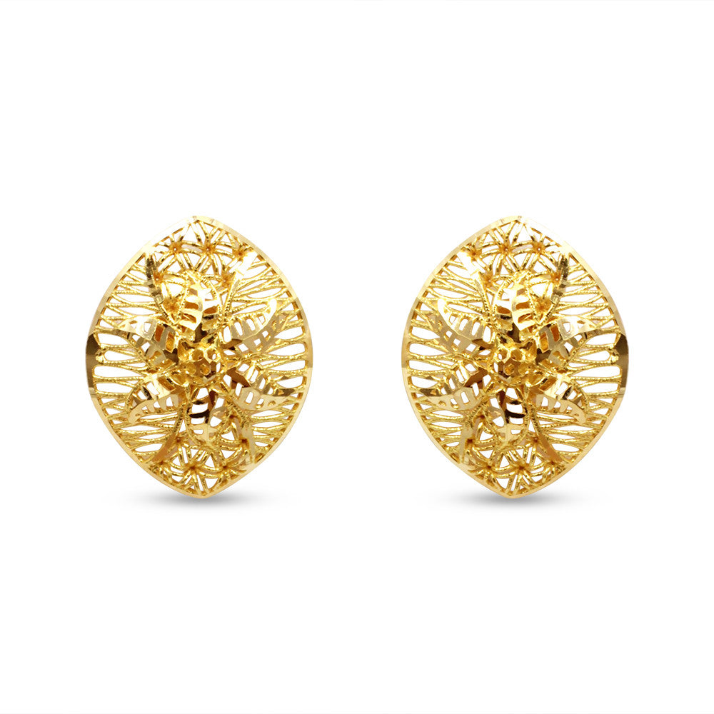 21K yellow gold stud earrings with floral motifs