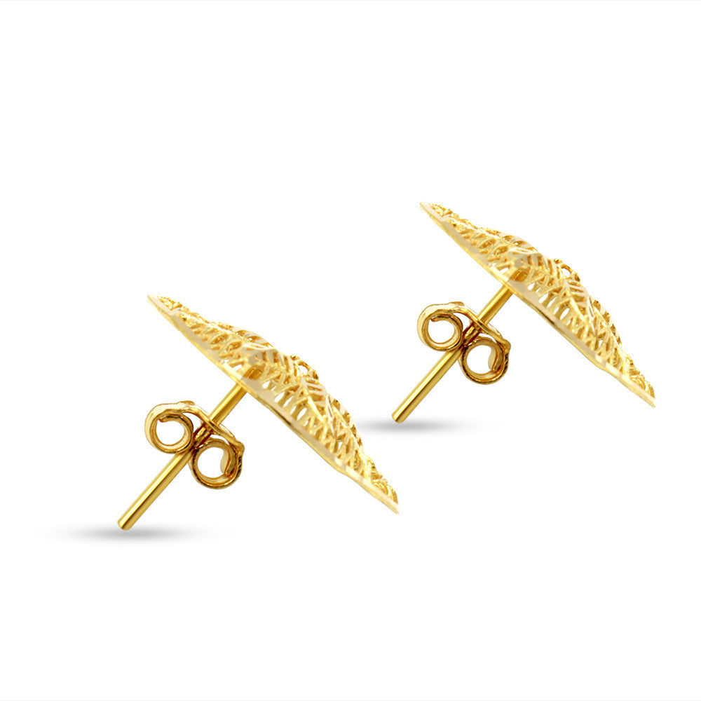 21K yellow gold stud push back earrings with floral motifs