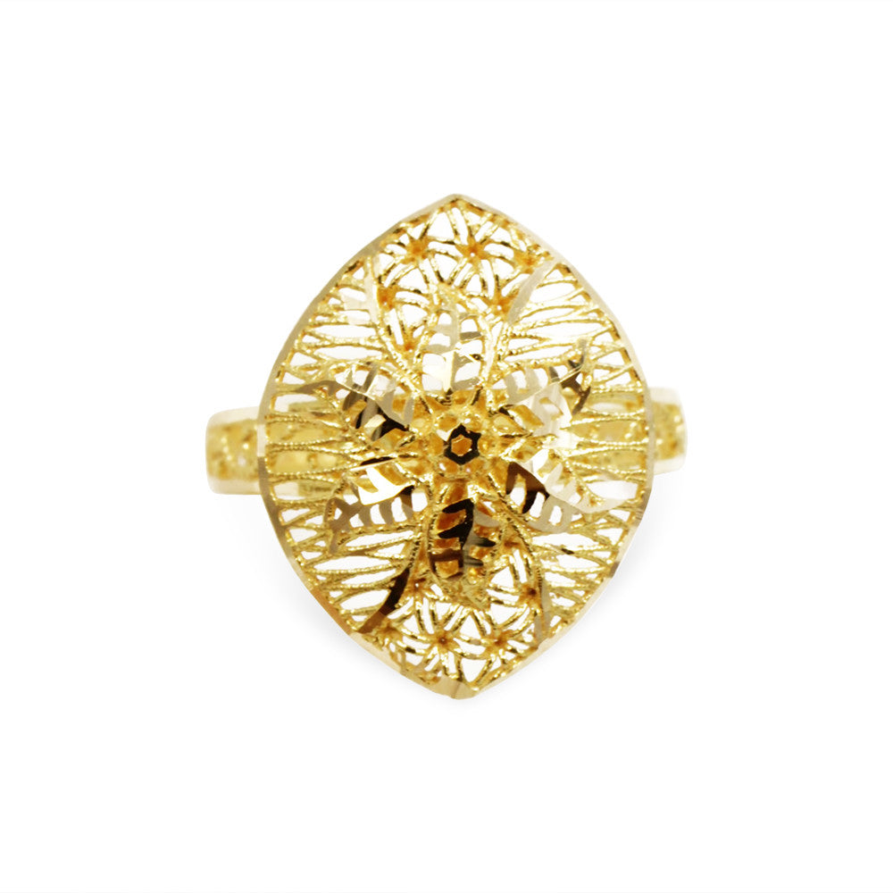 21K yellow gold ring with floral motif