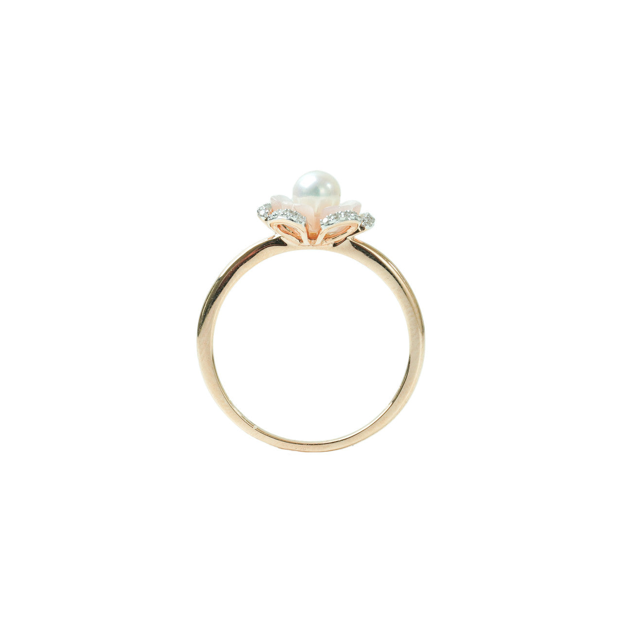 18K Rose Gold Mother of Pearl Flower Diamond Ring