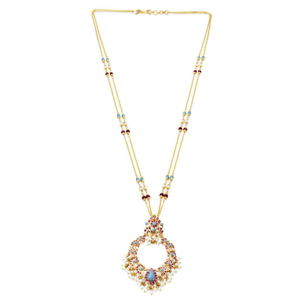 Opera length 21K Yellow Gold Bahraini Pearl Gemstone necklace