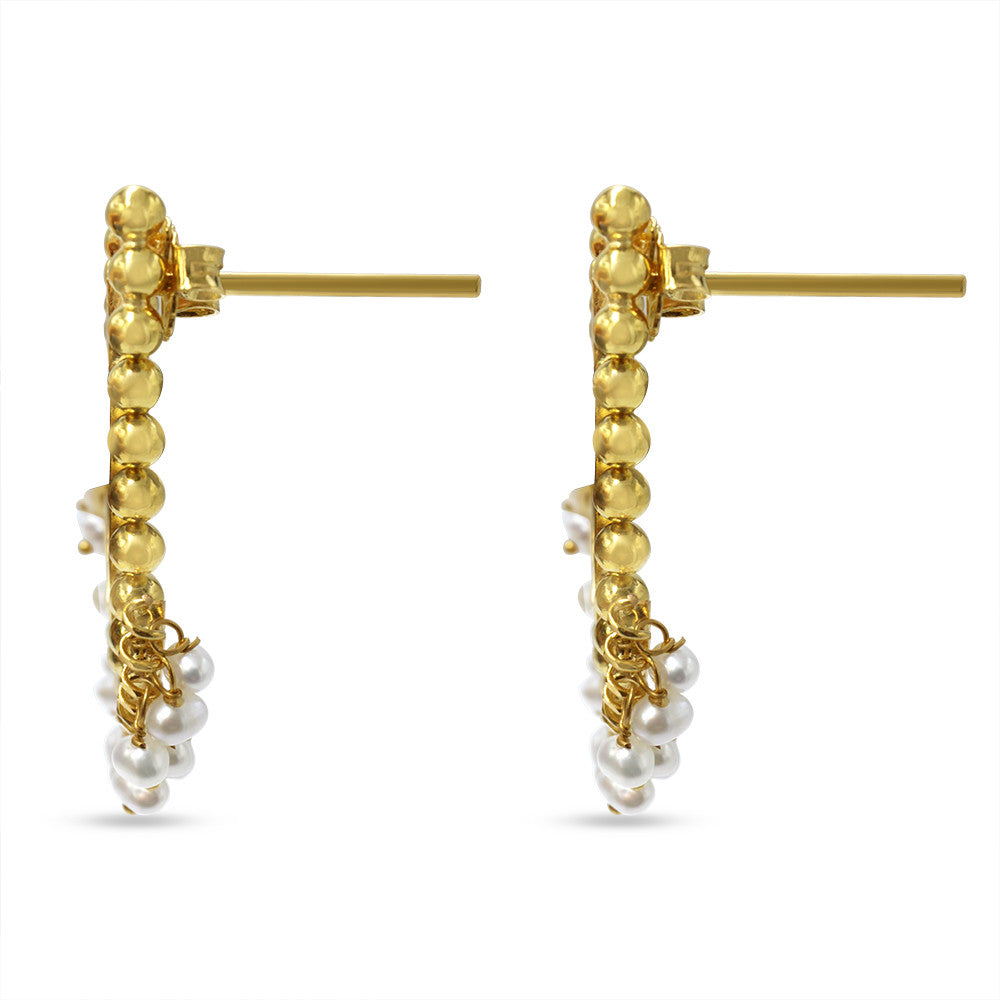 Side profile of 21K yellow gold Bahraini Pearl tear drop push back earrings